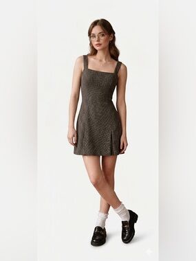 Vintage NWT Mondi Virgin Wool Cotton Knit Overall Jumper Dress Brown Size small